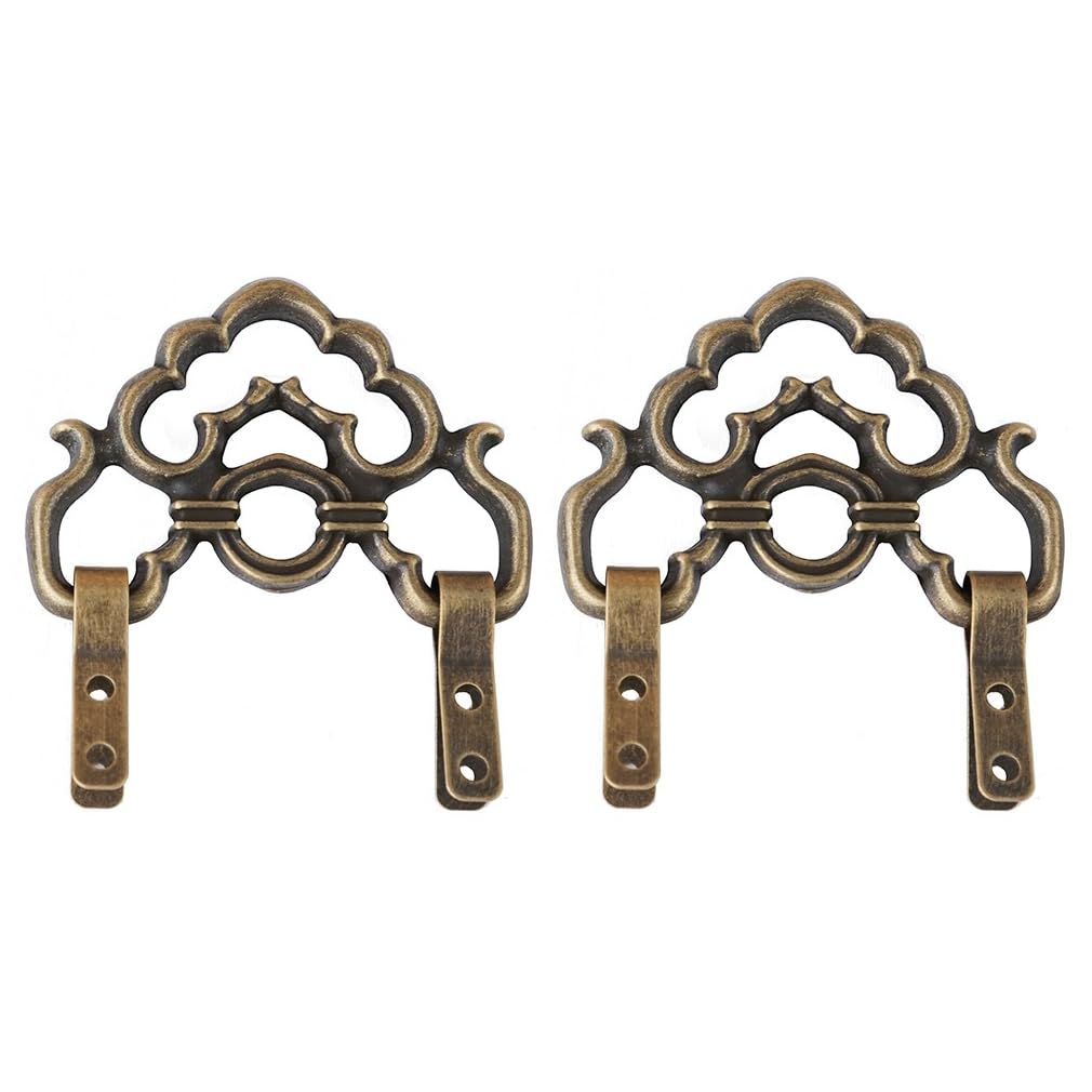 Tiazza Antique Bronze 2Pcs Chinese Style Vintage Brass Picture Frame Hook Hanger Decorative Painting Mirror Hanger (Antique Bronze)
