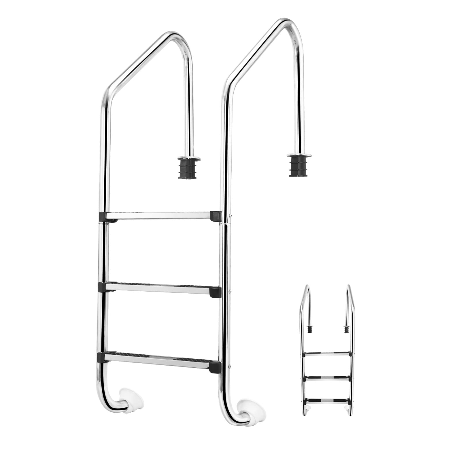 GOPLUS Échelle de Piscine à 3 Marches,Échelle de Marches de Piscine en Acier Inoxydable,Marchepied avec Protection Antidérapante pour Piscines, Centres de Spa, Parcs Aquatiques, Argenté 53x23x147CM