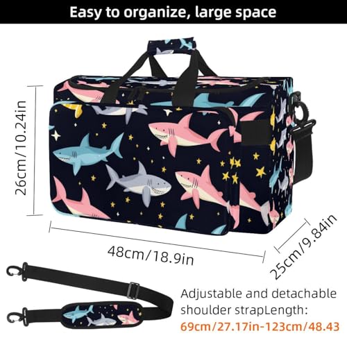 Foldable Travel Duffel Bags for Men and Women, Waterproof Weekender Overnight Gym Bags, Cartoon Sharks4