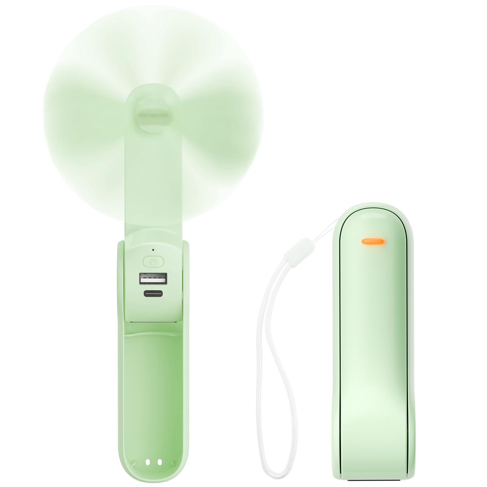 TOPPELIGHT Handheld Fan, Portable Mini Handheld USB Rechargeable Fan with 3 Speeds, 16 Working Hours Battery Powered Foldable Pocket Design with Power Bank for Travel, Summer, Gifts for Women - Green