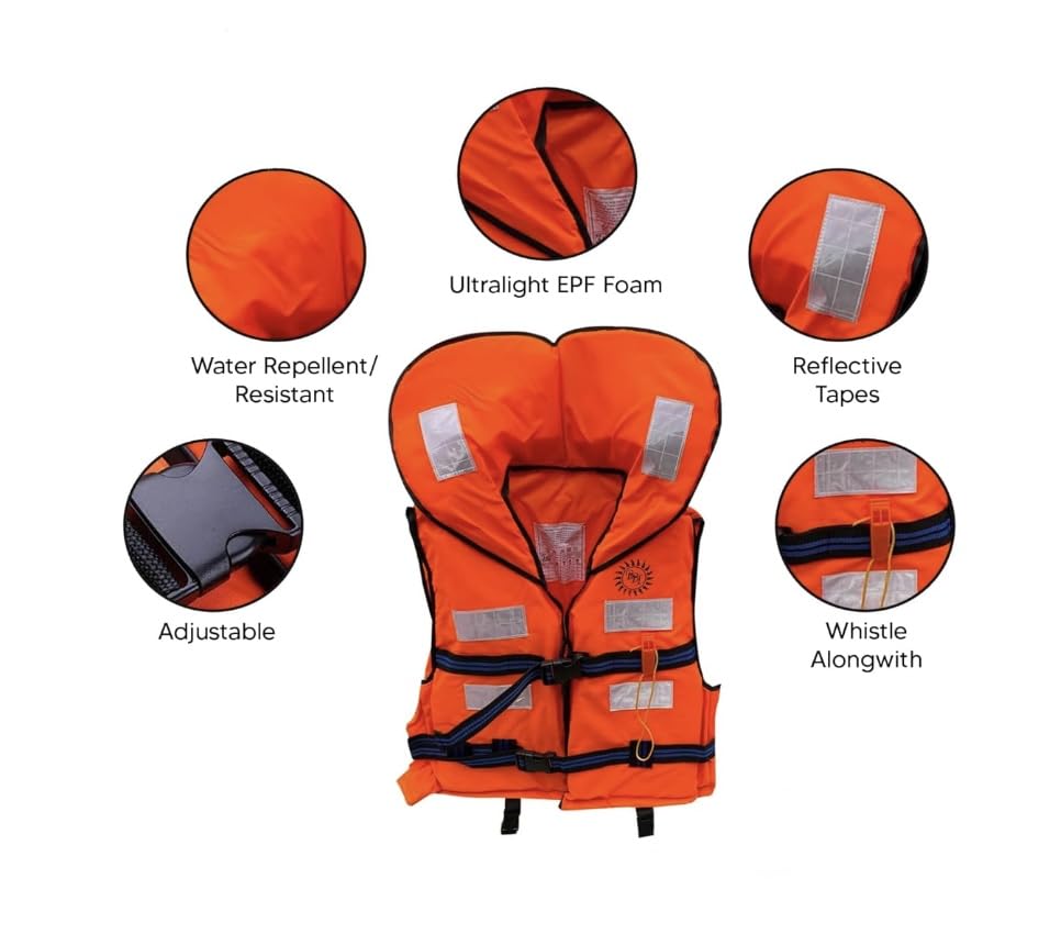 CHANDOKS Life Jacket Polyster Fabric with EPE Foam for Adult Safety Jacket Along with Whistle for Swimming, Boating, Floating- Weight Capacity Upto 125 Kg (2) 1