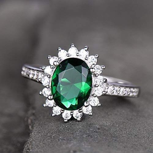 Emerald Engagement Ring Vintage Princess Diana Inspired Engagement Ring 7x9mm Oval Cut Halo Sterling Emerald Engagement Ring Vintage Princess Diana Inspired Engagement Ring 7x9mm Oval Cut Halo Sterling