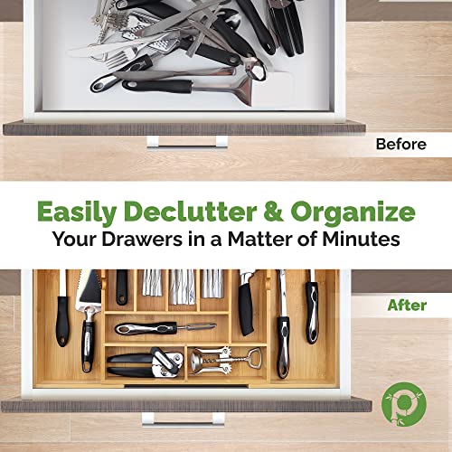 Pristine Bamboo Silverware Organizer - Expandable Kitchen Drawer Organizer - Adjustable Kitchen Drawer Organizer For Utensils, Expandable To 25 Inches Wide, 10 Compartments, Silverware Tray For Drawer #TOP3