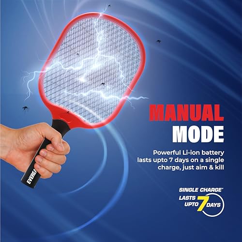 Image of EVEREADY GIVE ME RED 2in1 Mosquito Racquet | Lithium Powered| 1200MAh|Fast Charging USB - C | UV LED Light and Stand | Made in India