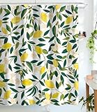 Lifeel Lemon Shower Curtains,Funny Fruit Design Fabric Summer Shower Curtain Set with 12 Hooks,Green White72