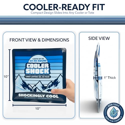 Image of Cooler Shock Reusable Ice Packs for Cooler - Long Lasting Cold Freezer Packs for Coolers and Lunch Boxes - Cooler Ice Packs for Camping Gear, Fishing, Road Trips, Beach Must Haves
