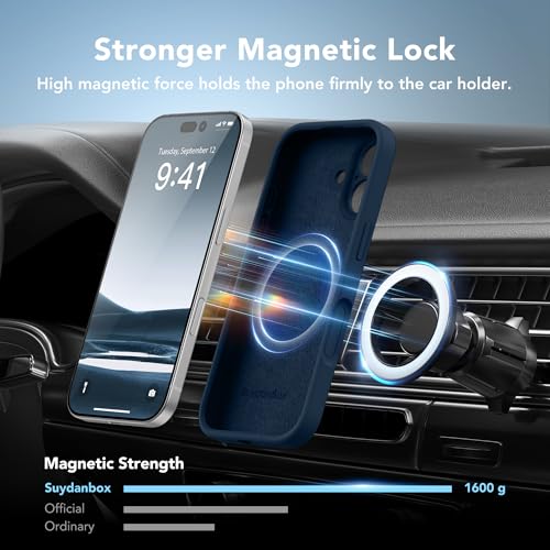 Image of Magnetic for iPhone 16 Case, Compatible with MagSafe, [Screen Protector + Full Camera Protection], Silicone Shockproof Anti-Scratch Protective Phone Case for iPhone 16 6.1 inch, Cobalt Blue