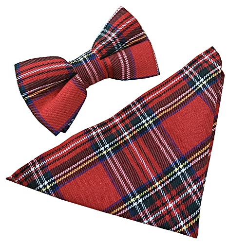 Great British Tie Club Royal Stewart Red Tartan Scottish Bow Tie & Hanky Set, Adult