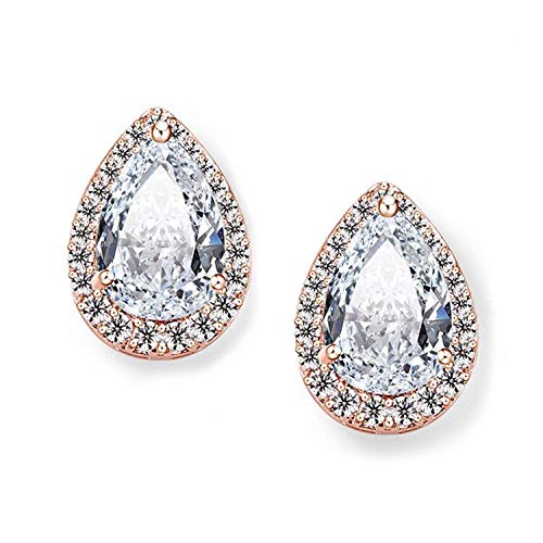 UDORA Elegant CZ Teardrop Women Stud Earrings for Bridal bridesmaids Wedding Prom (Rose Gold)