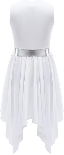 Miniatura 4 de Oyolan Vestido de baile de alabanza lírica de un hombro para niñas y niñas, sin mangas, bloque de color, túnica litúrgica para adoración