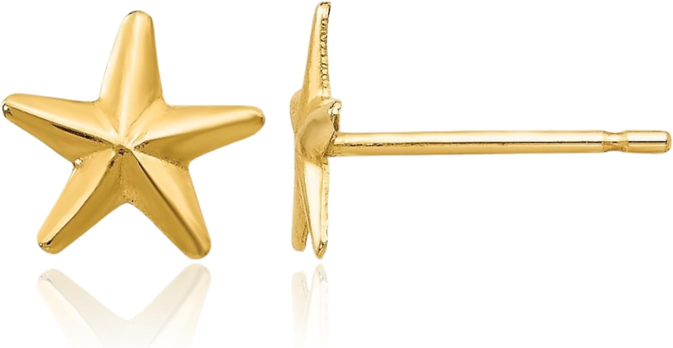 IceCarats 14K Solid Yellow Gold Large Star Stud Earrings 8mm 0.3 inch Polished For Her