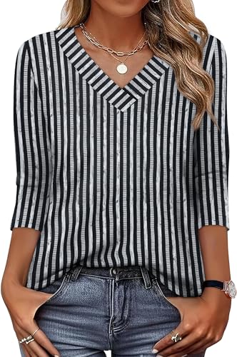 Image of XIEERDUO 3 /4 Length Sleeve Womens Tops V Neck T Shirts Summer Clothes Basic Blouses Dressy Casual 2026 Spring Outfits