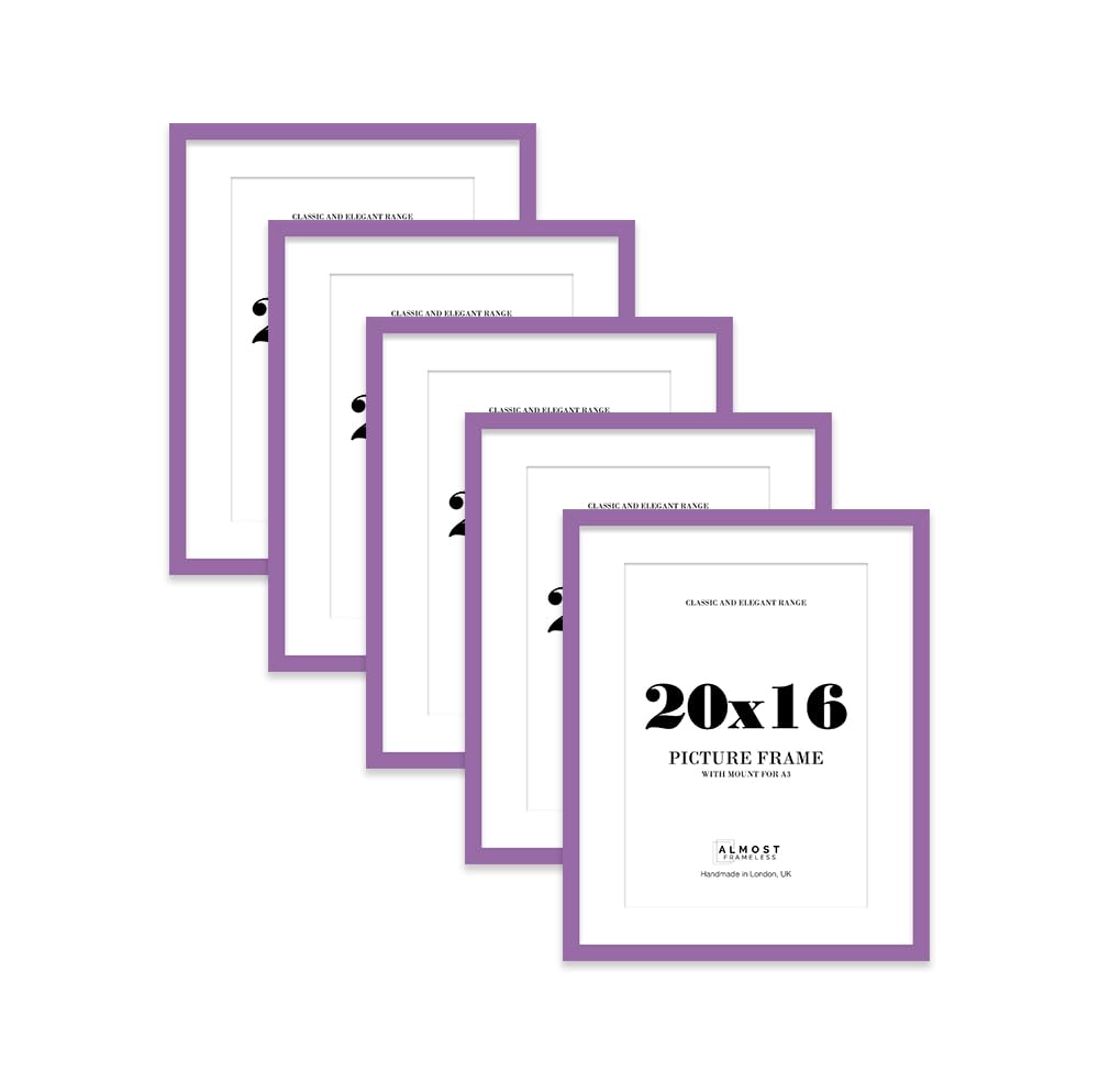 Purple Picture Frame 20x16 With A3 Mount for Photos - Wall Display, Landscape or Portrait, 5 Pack