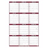 2026 Yearly Wall Calendar - Large Yearly Calendar 2026, Jan 2026 - Dec 2026, 25.2' x 38.2' (Open), 2026 Calendar, Large Wall Calendar 2026, Full Year Paper with Notes, Thicker Paper - Red