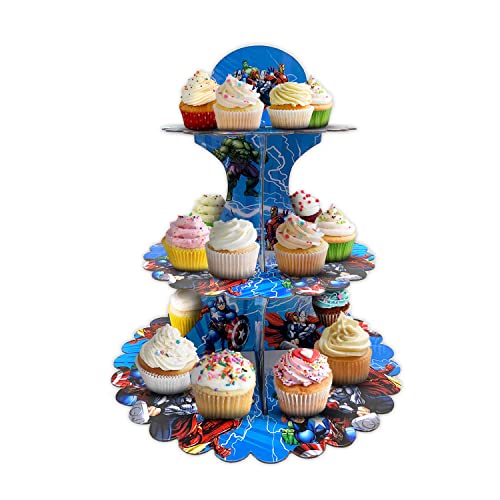 AEX 3 Tier Cake Stands for Afternoon Tea, Biodegradable Cupcake Stand Cardboard, Round Dessert Tower for Party, Birthday, Anniversary, Wedding (Captain America) - Image 2