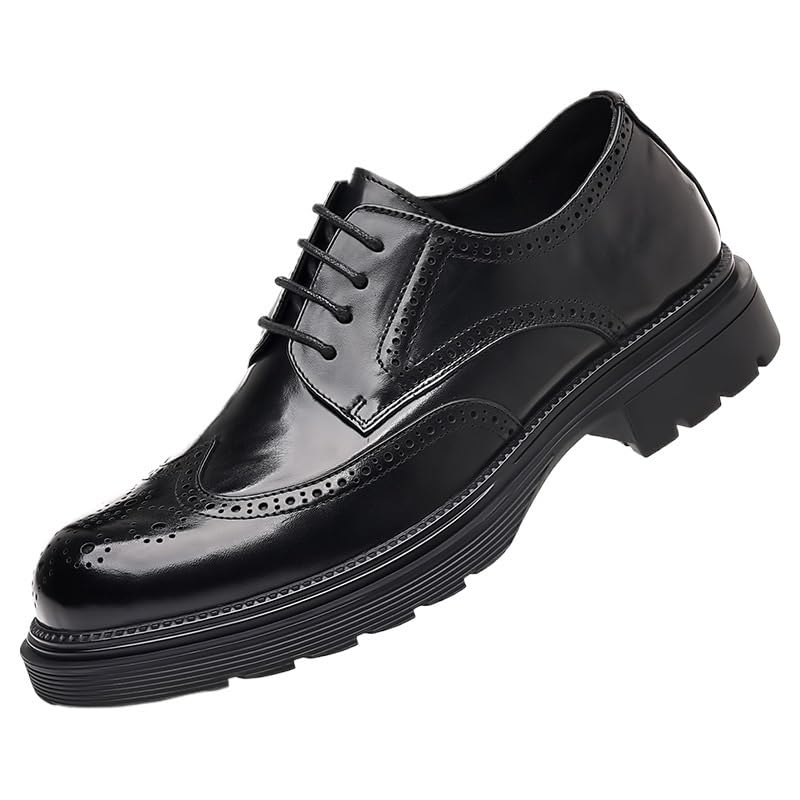 Platform Brogue Oxford Dress Shoes, Men Party Wedding Casual Shoes, Designer Genuine Leather Best Men Shoes, Black Height Increase Shoes