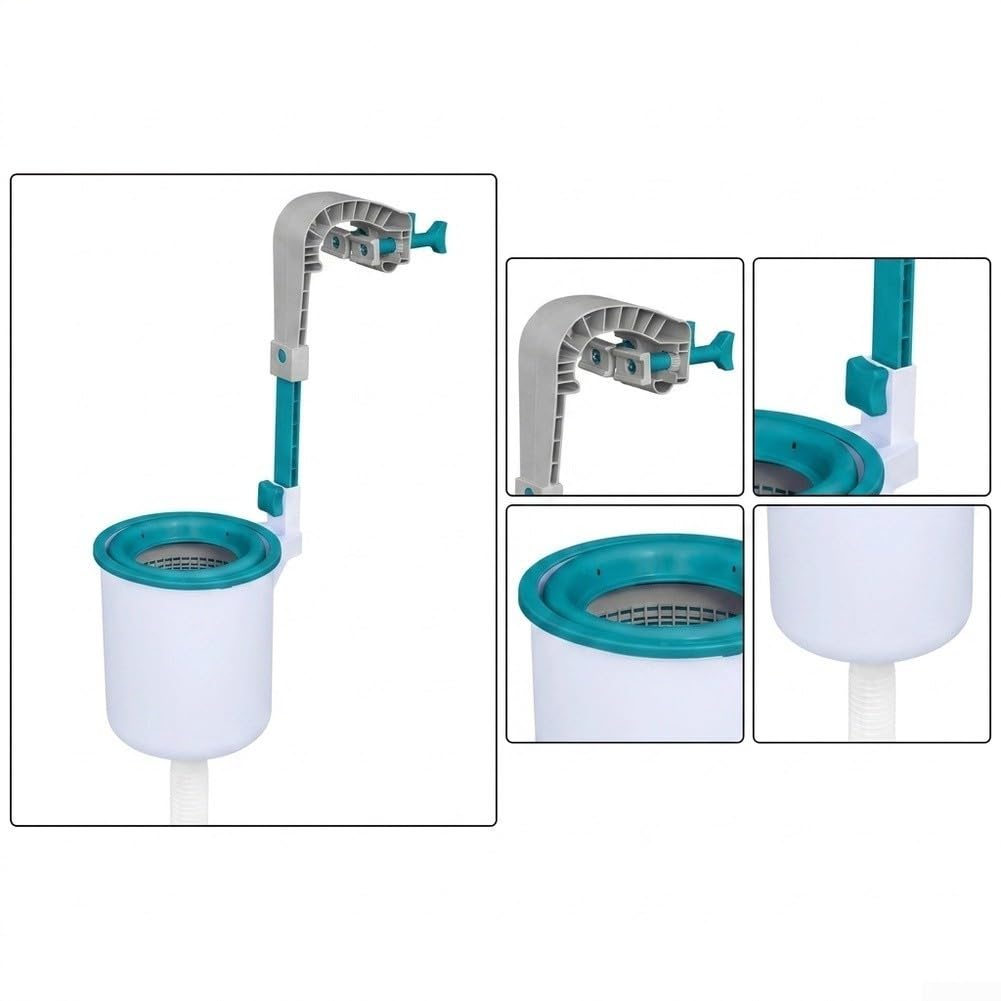 Skimmer automatico da parete per piscine fuori terra, cestino per la pulizia dei detriti di superficie, compatibile con pompa filtrante, bianco e blu