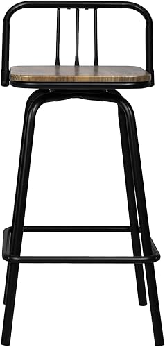 Miniatura 4 de Taburetes de bar de diseño industrial con respaldo bajo, taburetes cuadrados con reposapiés, sillas giratorias de isla de cocina, juego de 2
