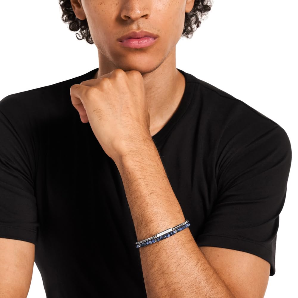 Emporio Armani Hombre Pulsera de acero inoxidable en tono plateado, EGS3323040