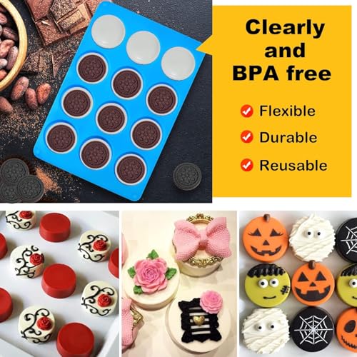 Image of Sidosir 3Pcs Oreo Cookie Chocolate Silicone Mold, 12-Cavity Round Cylinder Oreo Chocolate Cover Molds for Candy, Silicone Baking Molds for Mini Cakes, Jelly