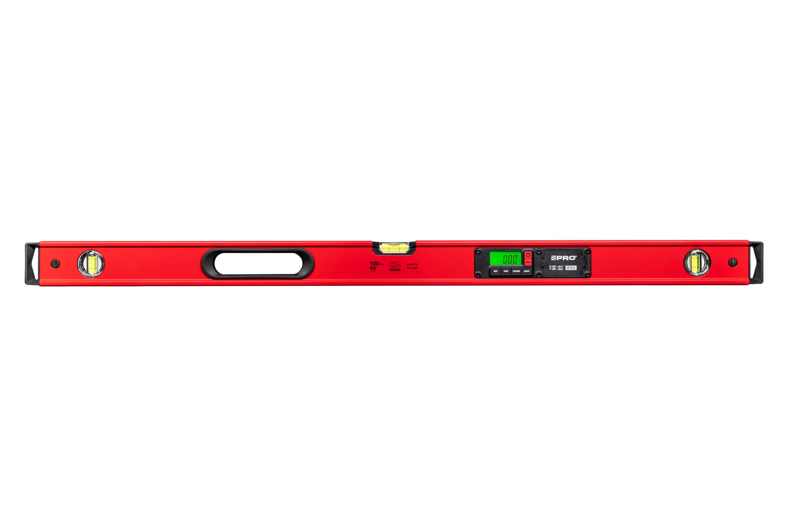 PRO900 Digitale waterpas 120cm met 2 LCD-displays en deksel - Elektronische waterpas met geheugen voor maximaal 19 resultaten IP65 - Kleur Rood