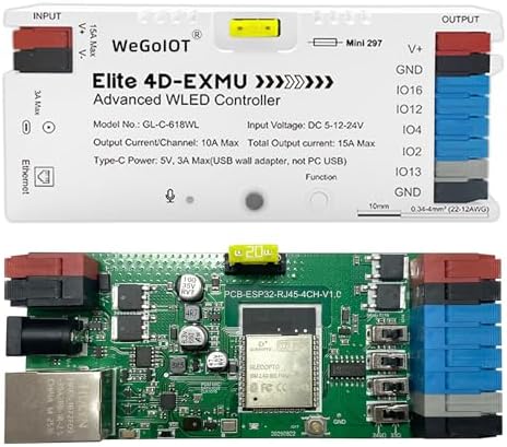 ESP32 WLED LED Strip Controller with Ethernet Music Sound Reactive UART Energy Save Relay 20A Pluggable Fuse 4 Channel DIY Dynamic for WS2811 WS2812 WS2815 Digital Addressable RGB IC Strip Light