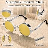 ROCKNIGHT Gotyckie Steampunk okrągłe okulary przeciwsłoneczne spolaryzowane UV400 Unisex Street Outdoor, Srebrna ramka/żółta soczewka, M