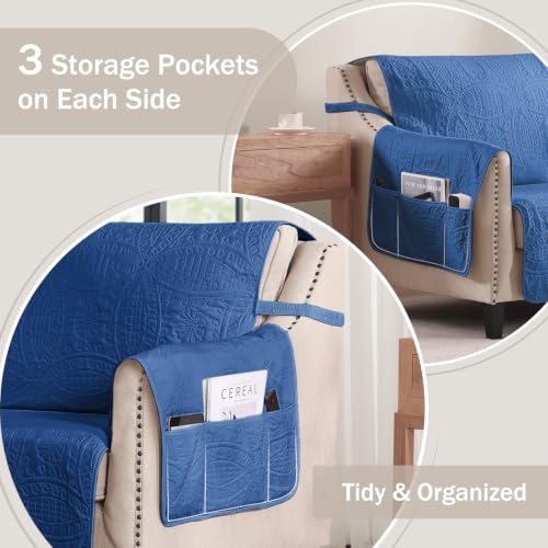 Image of Soft Quilted Couch Cover with Pockets for Extra-Large Sofa, Anti-Slip Sofa Covers Washable for 3 Cushion Pet Friendly, Oversized Sofa Cover Water-Repellent (X-Large Sofa 78 inch, Blue)