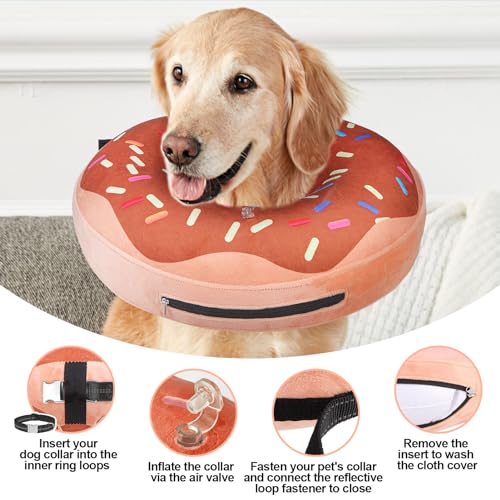 Image of BEAUTYZOO Dog Cone Alternative After Surgery for Large Medium Small Dogs, Soft Inflatable Cone Collar for Dogs Cats, Dog Neck Donut E Collar Dogs Recovery Collar to Stop Licking, Chocolate Brown, XL