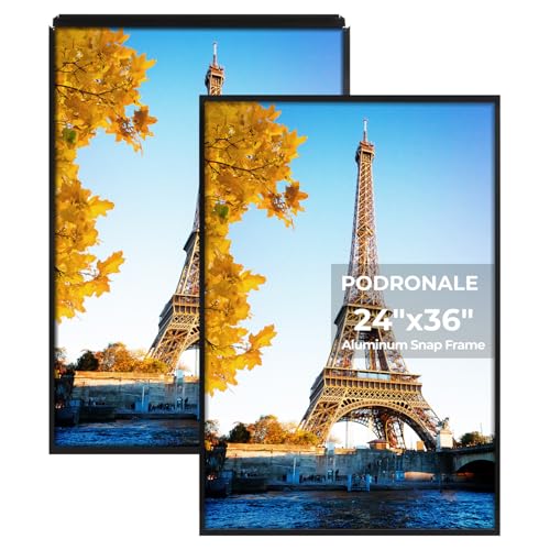 Podronale 24x36 Poster Frames, 2Pcs, Plexiglass,Black Aluminum Snap Frame