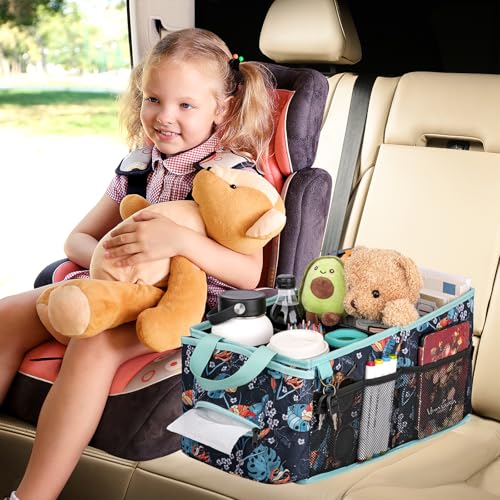Image of HEYSKAY Car Seat Organizer-Passenger Seat Organizer, Collapsible Small Car Seat Organizer for Console Front /Back, Car Caddy with 4pc Drink Holders Automotive Backseat Organizer for Kids
