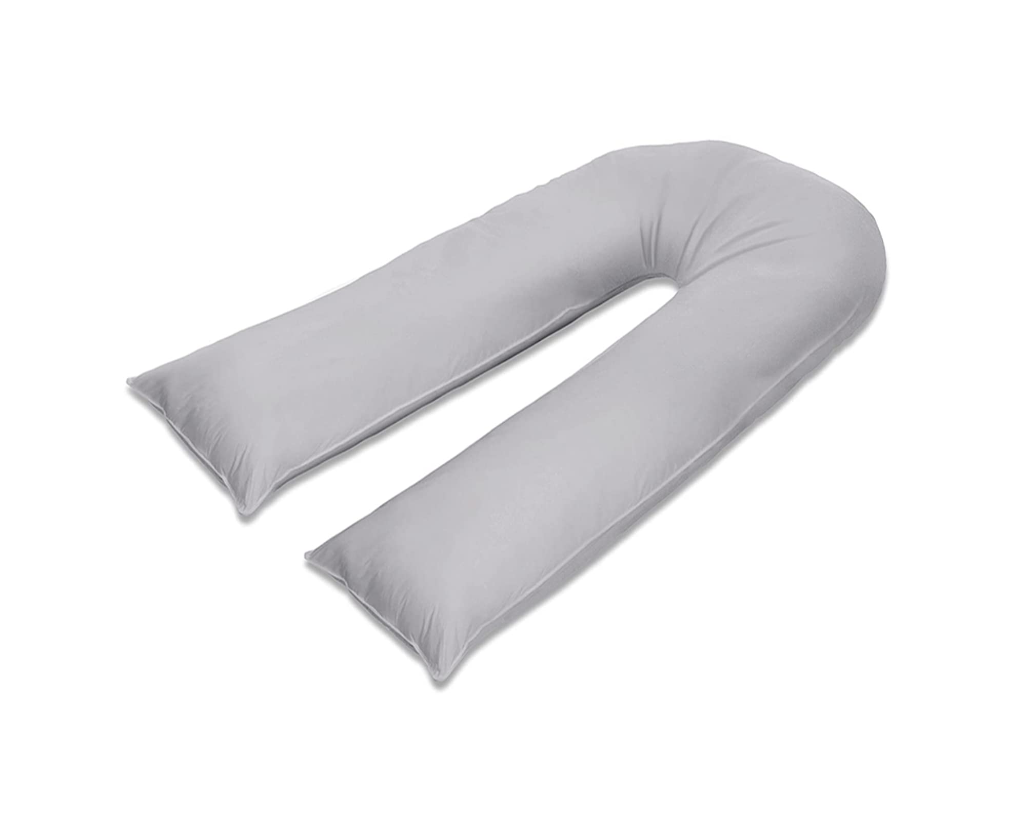100% Pure Cotton Case 9ft Long Luxurious U-Shaped Pregnant Body Pillows Filled With Hollowfiber – Comfortable Sleeping Maternity Pillows For Back And Belly Support (Silver)