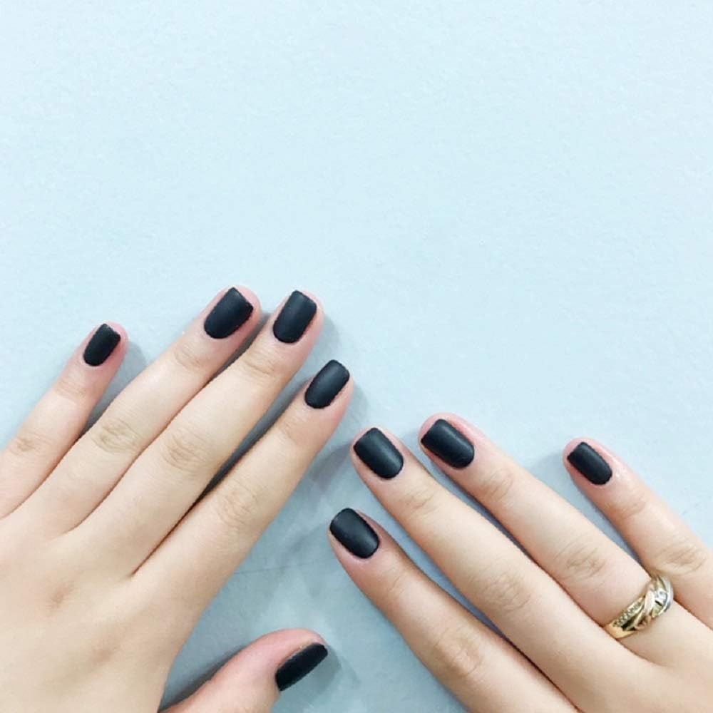 Ztcily 24Pcs Short Square False Nails Black, Press on Nails Black, Short Square French Tip False Nails Women Girls - Image 3