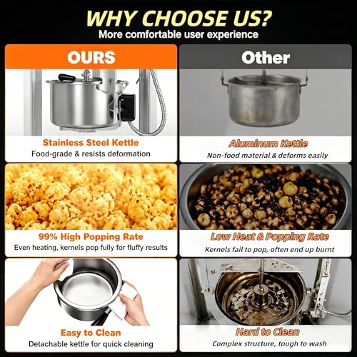 Image of 26oz Commercial Popcorn Machine Vintage Black Pop Corn Popper Cart | 26OZ Non-stick Stainless Steel Kettle, 3-Switch Control, Home Theater Style for Movie Night, Party, Office, School, Business