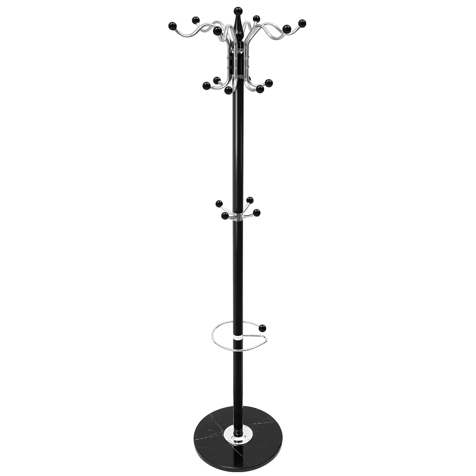 Treeisland Perchero con paragüero de 170 cm de metal con base de mármol y 16 ganchos para ropa
