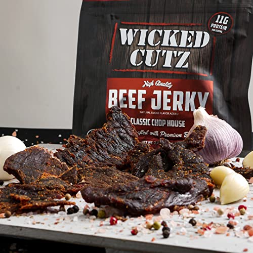 Image of Wicked Cutz Classic Chop House Beef Jerky, 33g Protein Per Bag, Tender & Easy to Chew Alternative to Beef Sticks, USA Made High Protein Carnivore Snacks (2 Bags)
