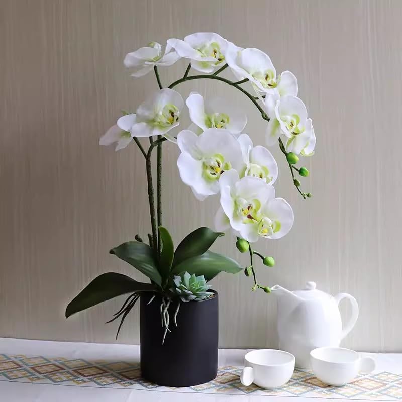 Miniatura 5 de Htmeing Flores artificiales de Phalaenopsis de 38 pulgadas, ramas de tacto real (no seda), flores de orquídeas para decoración de hogar, oficina,