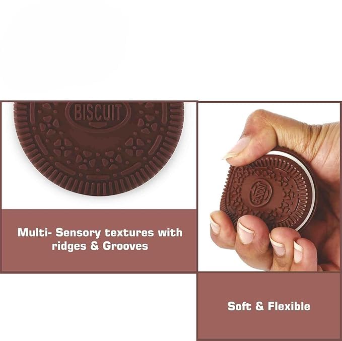 Image of BabyGo BPA-Free Silicone Cookie Teether for Babies | Soft & Safe Teething Toy for 6-12 Months | Food-Grade Material with Textured Surface for Gum Relief & Oral Development (Pack of 1)(Brown)