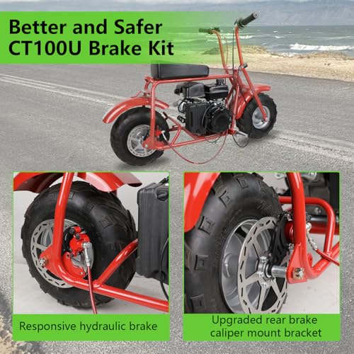 Image of Upgraded Mini Bike Hydraulic Brake Kit and Rear Brake Caliper Mounting Bracket Adapter for Coleman CT100U with 180mm Disc Brake Rotor Master Cylinder Pad Assembly Hardware Part