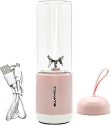 Mini Mixer Liquidificador 6 Laminas Portátil Blender Personal USB 330ml Com Jarra De Vidro Para Sucos Shakes Triturar Frutas Gelos E Vegetais (Rosa)