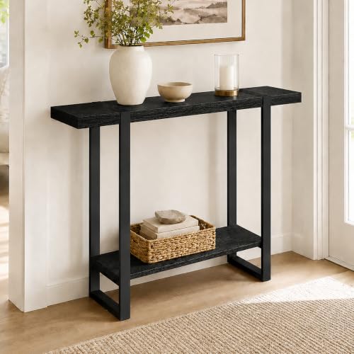 Mesa Consola Madera Maciza, 2 Niveles Pasillo Con Almohadillas Regulables