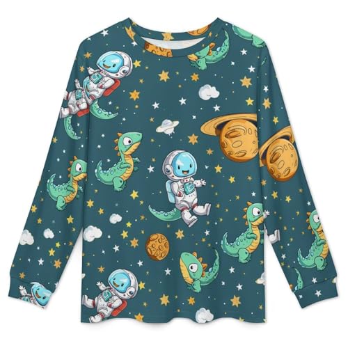 Dinosaur Astronaut Cute Men's Crew Neck Pajama 2 Piece Set Long Sleeve Loungewear Top And Bottom3