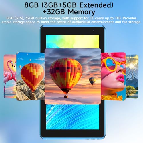 Image of BYANDBY Tablet 7 inch Android 15.0 Tablet, 8GB+32GB ROM （1TB Expand）, Quad-Core, WiFi, GMS, Dual Camera, Educational, Games (Green)