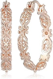 Gold Plated Sterling Silver Filigree Round Hoop Earrings