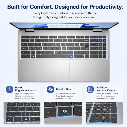 Image of Dell 16 DC16251 Touchscreen Laptop 32GB DDR5 1 TB SSD Intel Core 7 150U | 10-Cores Up to 5.4 GHz | 16 inch FHD+, WVA, 300 nits | 5200 MT /s RAM | Backlit Keyboard & Copilot key | Windows 11 Pro