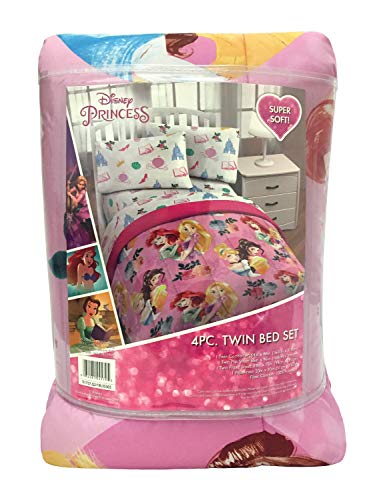 Image of Disney Princess Twin Comforter Set 4 Piece Kids Bedding for Girls, Pink