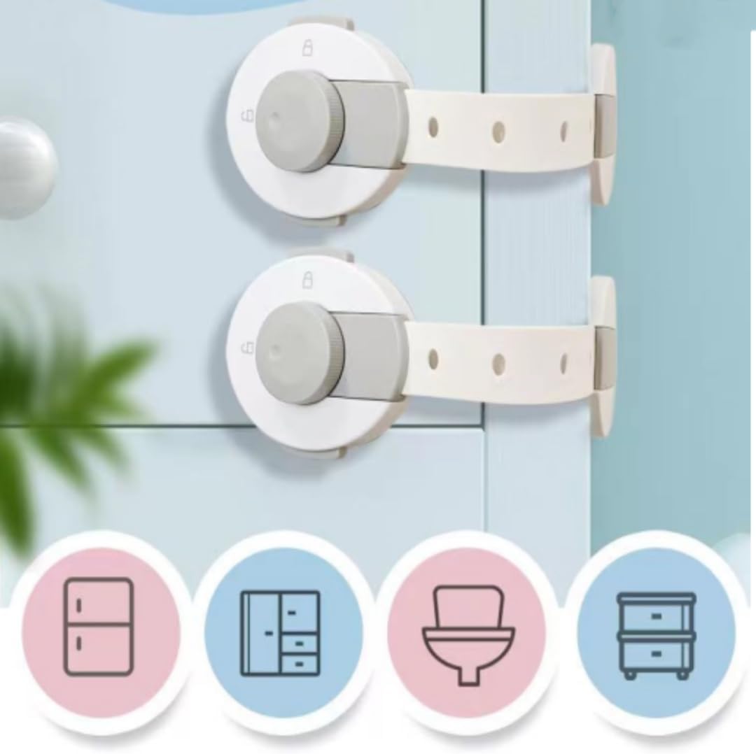 Fridge Lock for Kids (4 Pack), Baby Proof Refrigerator Lock,Freezer Door Latches with Enhanced Adhesives for Ultimate Child Safety,Multi-Purpose Latch for Cabinets,Drawer,Oven,Trash Can and More