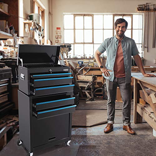 Workpro 24.5 Inch 5-Drawer Rolling Tool Chest With Wheels, Sliding Metal Drawer Rolling Tool Storage Cabinet, Removable Toolbox Organizer For Workshop, Garage #TOP1