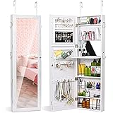 Titan Mall Jewelry Cabinet Wall Door Mounted Jewelry Organizer Mounted Lockable Jewelry Armoire Organizer with Full-Length Mirror Dressing Mirror Makeup Jewelry Storage(White)