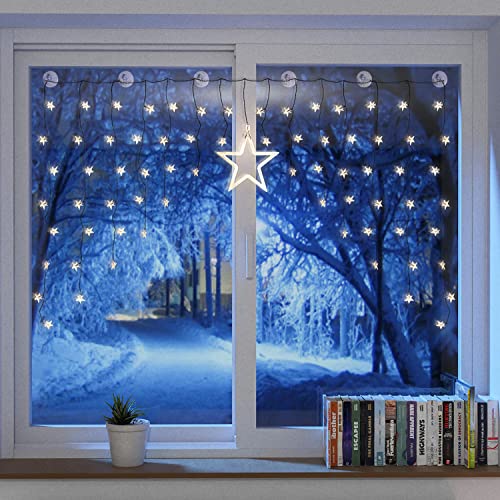 Linder-Exclusiv Weihnacht Sternenvorhang Lichterkette Fensterdeko 90 LED...